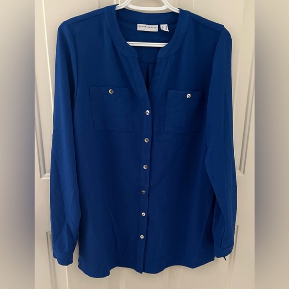 Susan Graver Blue Long Sleeve Blouse Size 4 - Picture 1 of 3